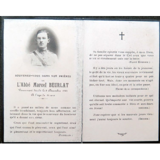 Carte de prières de l'Abbé Marcel Beurlat décédé le 8 décembre 1925