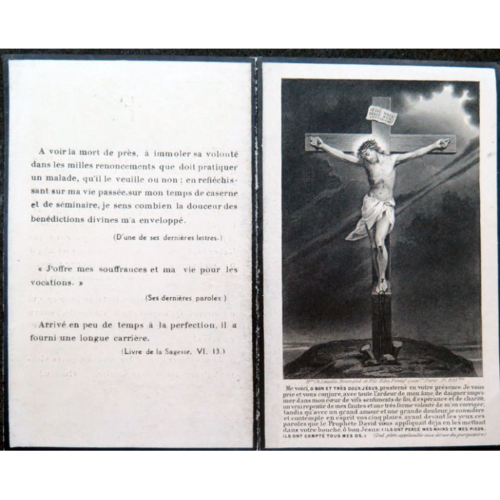 Carte de prières de l'Abbé Marcel Beurlat décédé le 8 décembre 1925