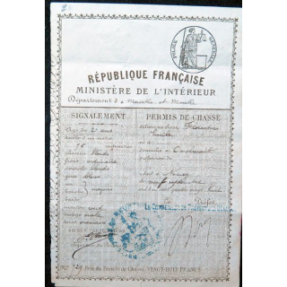 Permis de Chasse du département de Meurthe et Moselle du 9 septembre 1888