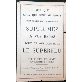 feuille de ticket de pain pour septembre 19.. (1914-1919)