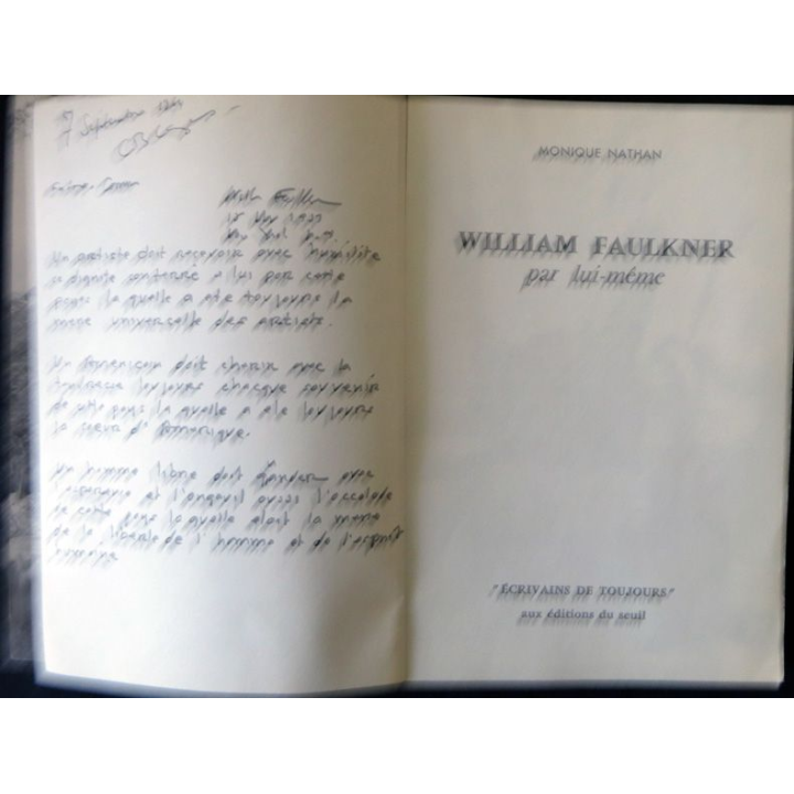 Faulkner par lui-même de Monique Nathan Ecrivains de toujours aux éditions du Seuil