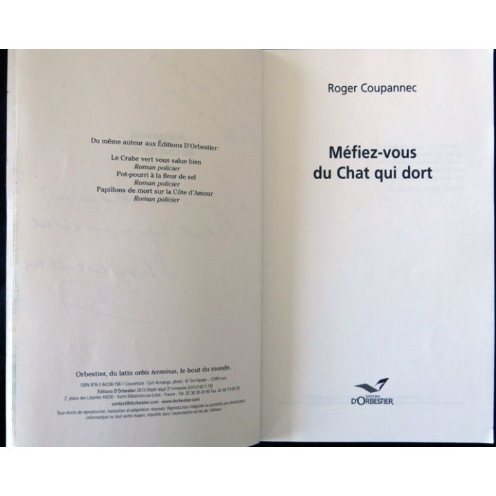 Méfiez vous du chat qui dort de Roger Coupannec aux éditions d'Orbestier