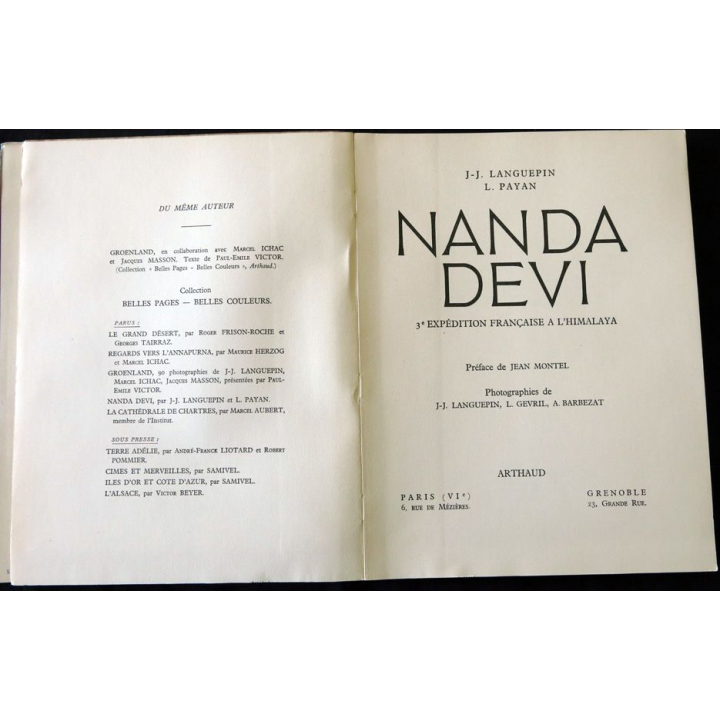 Nanda Devi 3° expédition française à l'Himalaya deJ-J. Languepin - L. Payan aux éditions Arthaud (1952)