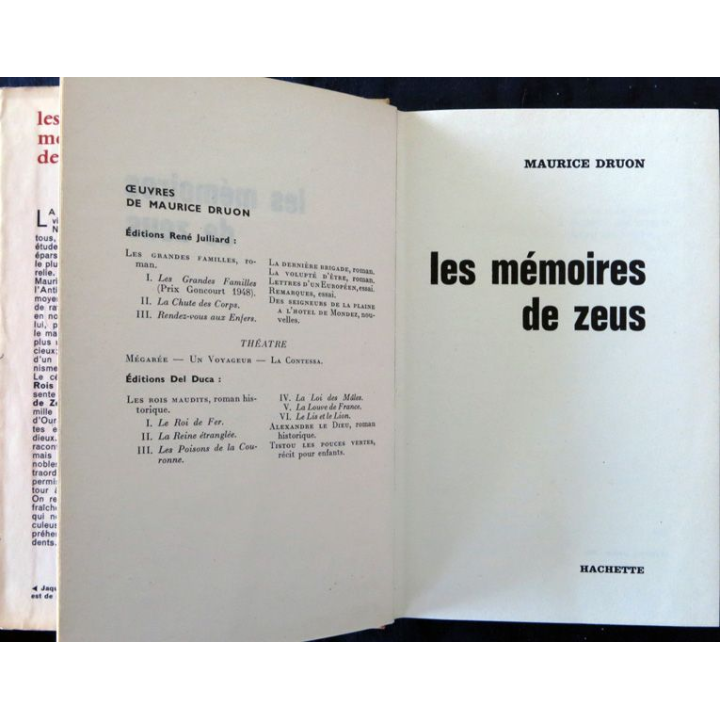 Les mémoires de Zeus de Maurice Druon aux éditions Hachette