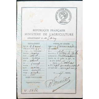Permis de Chasse départemental département du Tarn 1926
