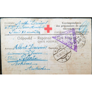 Carte postale de correspondance croix rouge de prisonnier de guerre 1918