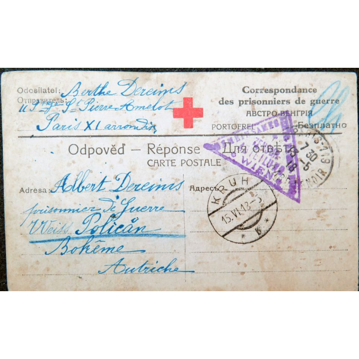 Carte postale de correspondance croix rouge de prisonnier de guerre 1918