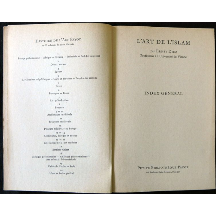 Histoire de l'art Payot - Art de l'Islam de Ernst Diez Bibliothèque Payot