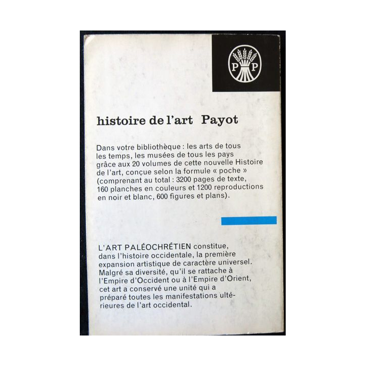 Histoire de l'art Payot - Art paléochrétien de Wladimir Sas-Zaloziecky Bibliothèque Payot