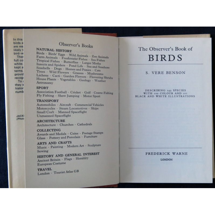 The observer's book of birds de S. Vere Benson aux Editions Frederick Warne London
