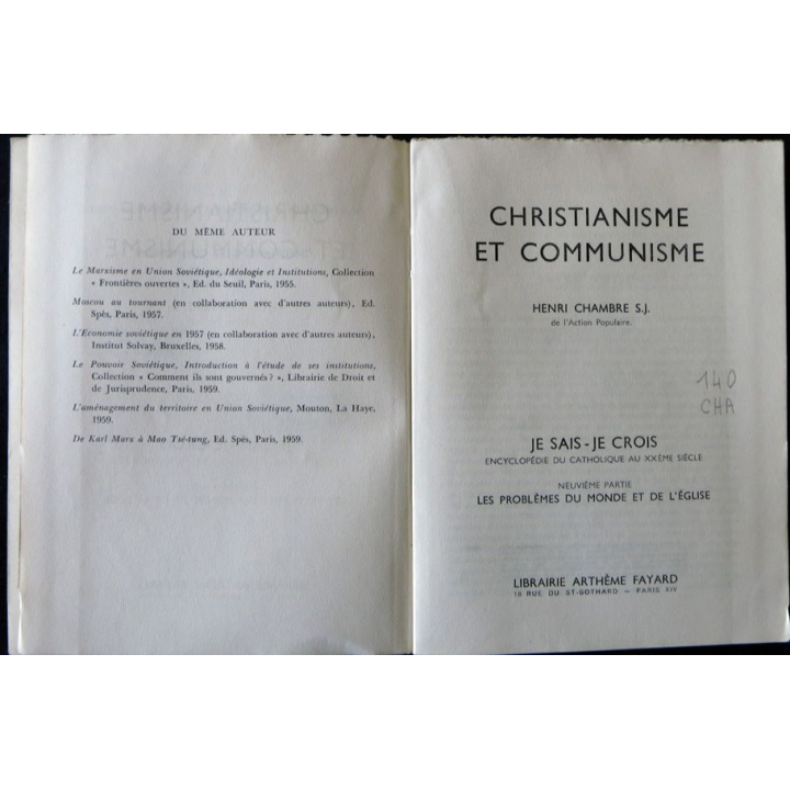 Marxisme et stucturalisme de Henri Chambre édité par Librairie Arthème Fayard