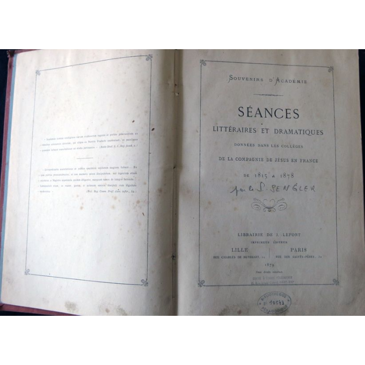 Souvenir d'académie- Scéances littéraires et dramatiques donées dans les collèges de la Cie de Jésus en France