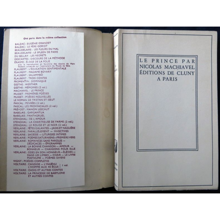 Nicolas Machiavel - Le Prince Traduction de Jacques Gohory aux éditions de Cluny (1938)