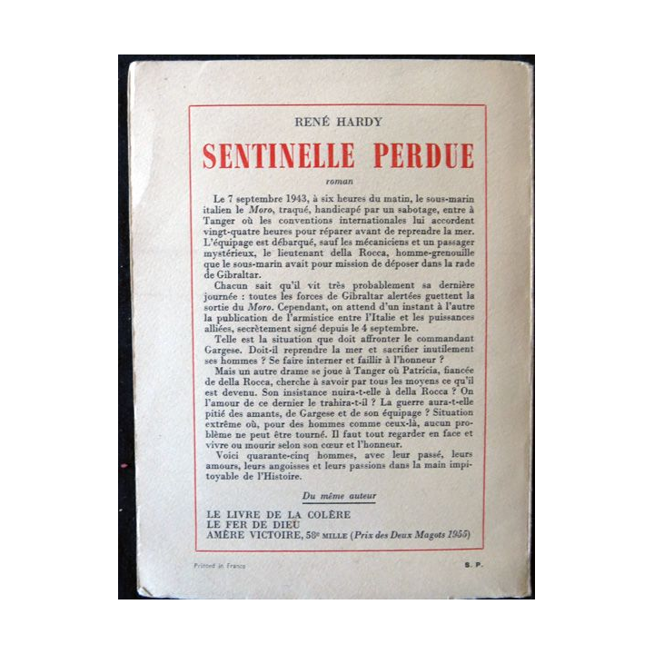 Sentinelles Perdue de René Hardy aux Editions Robert Laffont (1959)