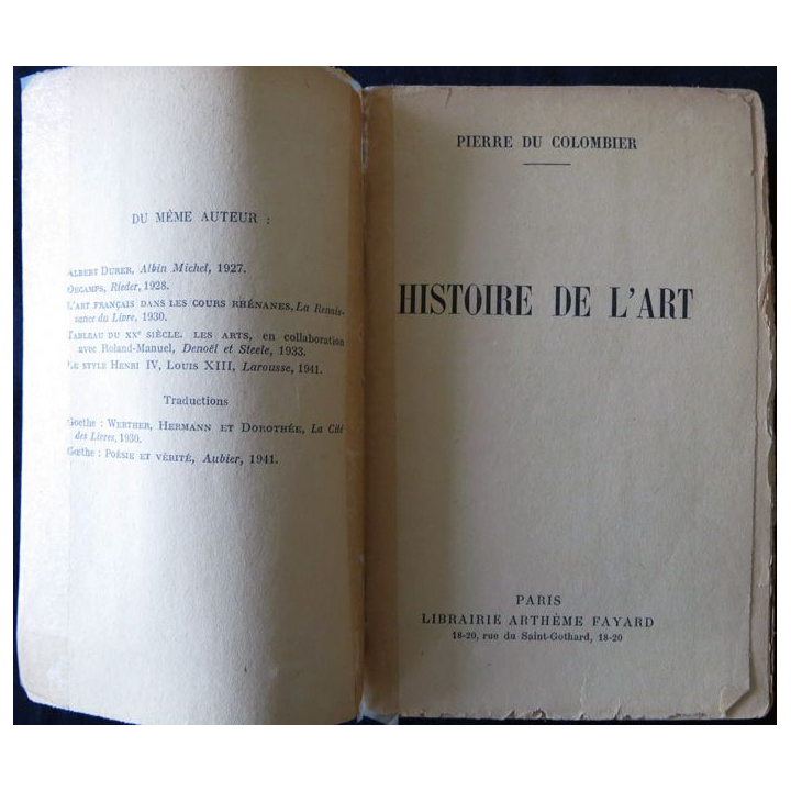 Histoire de l'art de Pierre de Colombier aux Editions Librairie Arthème Fayard