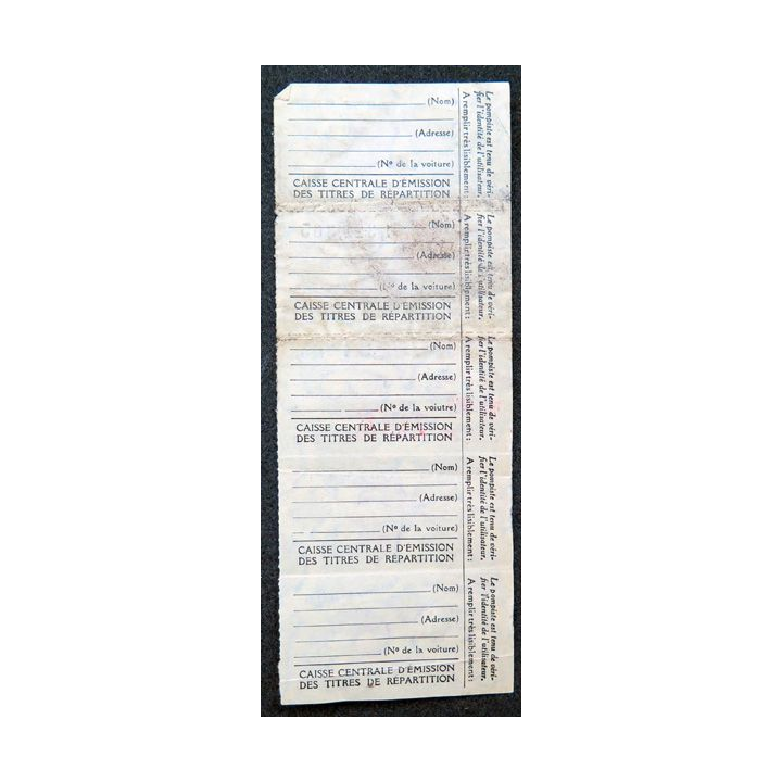 5 timbres de 10 litres de carburant auto décembre 1949