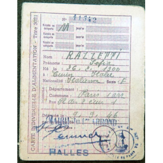 Carte individuelle d'alimentation 1946 avec timbres de rationnement