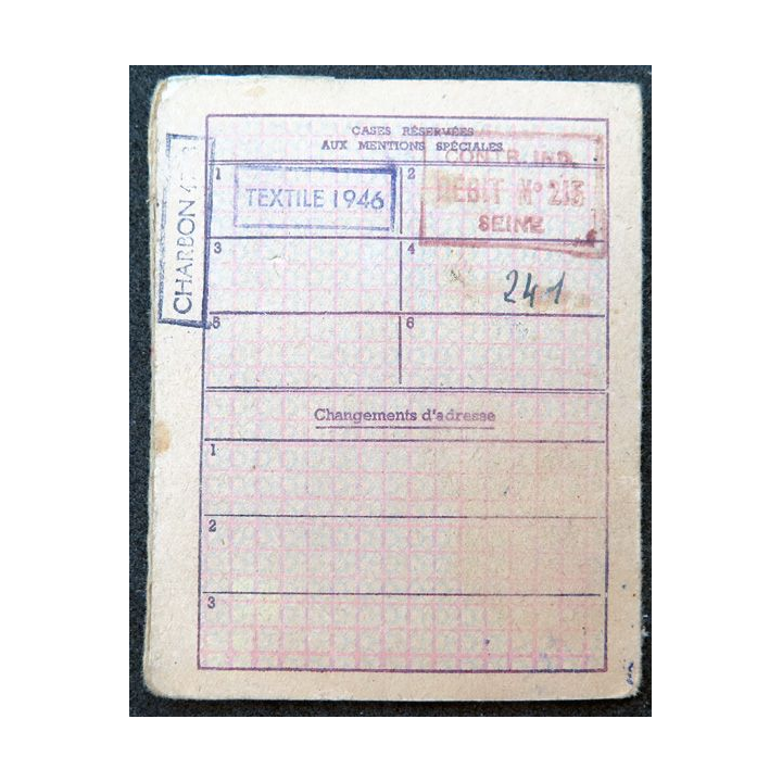 Carte individuelle d'alimentation 1946 avec timbres de rationnement