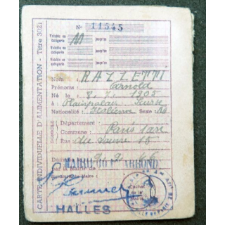 Carte individuelle d'alimentation 1946 avec timbres de rationnement 1949