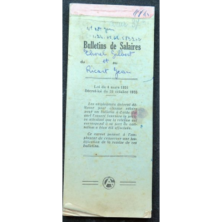 Carnet de bulletins de salaires des années 1940 (décret loi de 1935)