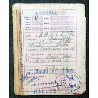 Carte individuelle d'alimentation 1946 avec timbres de rationnement 1949