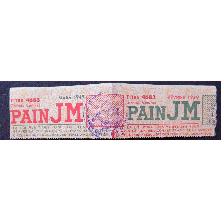 Carte individuelle d'alimentation 1946 avec timbres de rationnement 1949