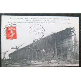 Carte postale du lancement du paquebot le France à Saint Nazaire le 20 septembre 1910