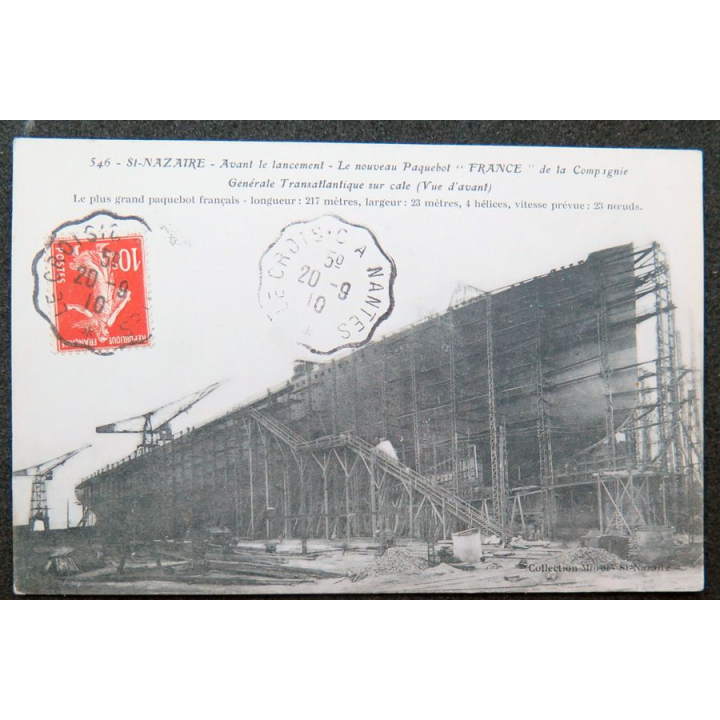 Carte postale du lancement du paquebot le France à Saint Nazaire le 20 septembre 1910
