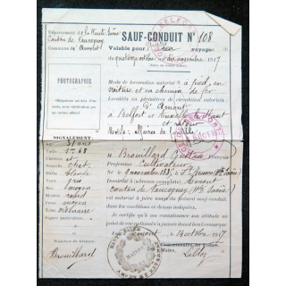 Sauf conduit pour 4 voyages en 1917 Commune d'Amont (Haute Saône)