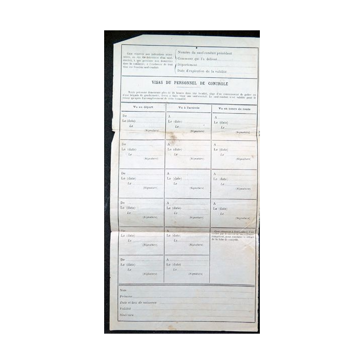 Sauf conduit pour 4 voyages en 1917 Commune d'Amont (Haute Saône)