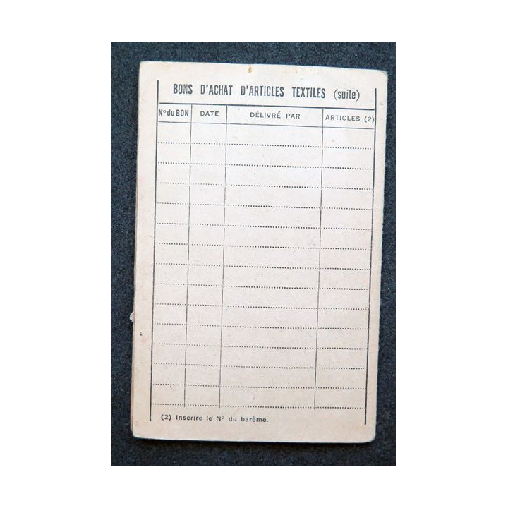 Carte de vêtements et d'articles textiles 1944 avec timbres de rationnement