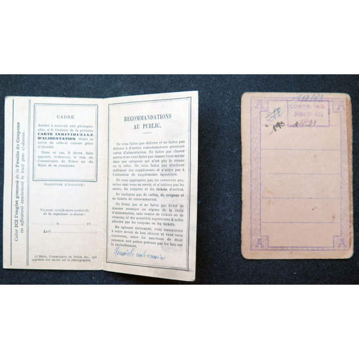 Carte individuelle d'alimentation 1940 