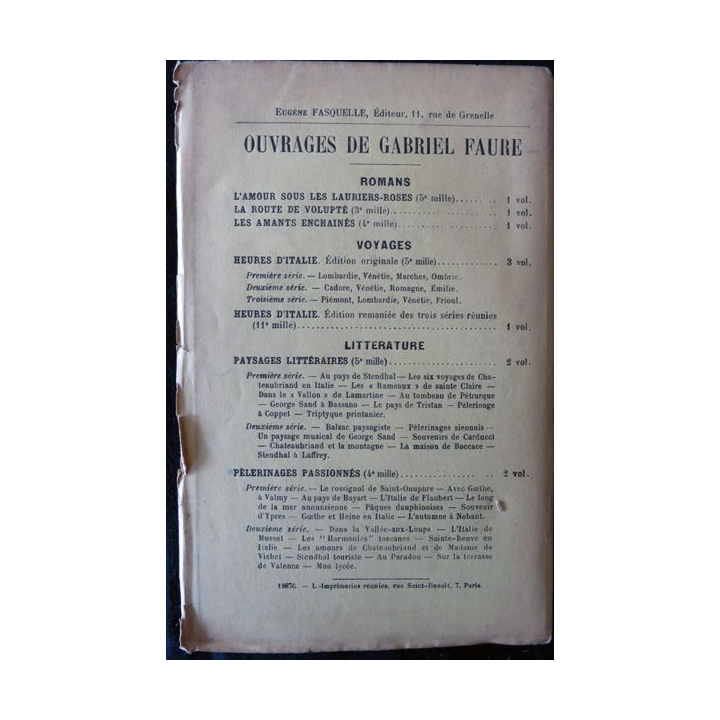 Pélerinages passionés de Gabriel Faure Bibliothèque Charpentier (1922)