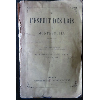De l'esprit des lois  de Montesquieu édité par Garnier frères libraires Editeurs (1871)