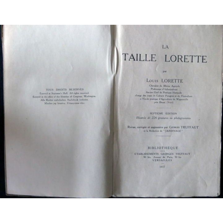 La Taille Lorette de Louis Lorette édité par Bibliothèque des établissements Georges Truffaut (1926)