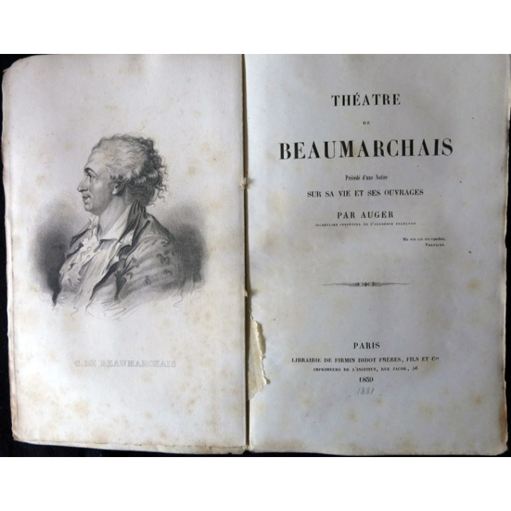 Théatre de Beaumarchais de Auger édité par Librairie de Firmin Didot (1859)