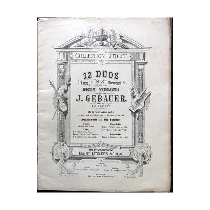 Collection Litolf N° 1820 - Douze duos à l'usage des commençants Op 10 cahier 2 de J. Gebauer édité par Enoch & Cie