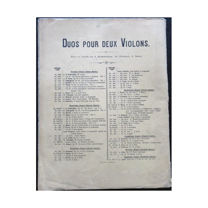 Collection Litolf N° 1820 - Douze duos à l'usage des commençants Op 10 cahier 2 de J. Gebauer édité par Enoch & Cie
