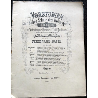 Vorstuden zur hohen schule des violinspiels (violine) de Ferdinand David edité par Breitkopf & Härtel Leipzig