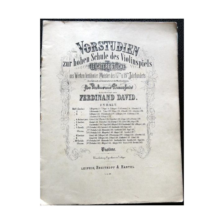 Vorstuden zur hohen schule des violinspiels (violine) de Ferdinand David edité par Breitkopf & Härtel Leipzig