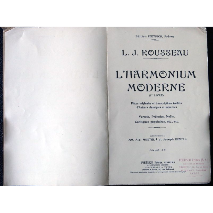 L'Harmonium moderne 1° livre de L.J. Rousseau édité par Foetish frères Editeurs Lausanne