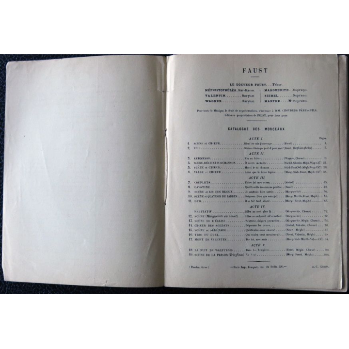 Faust opéra en 5 actes de Ch Gounod - Partition chant et paroles  édité par M. Choudens