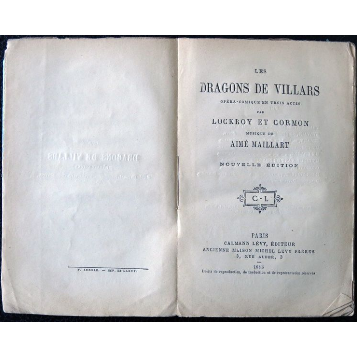 Les dragons de Villars opéra-comique  édité par Calman Levy Editeur