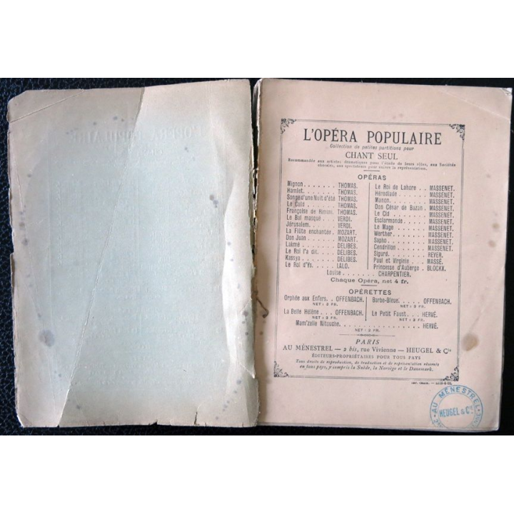 L'opéra populaire collection de petites partitions pour chant seul édité par Au Ménestrel Heugel & Cie