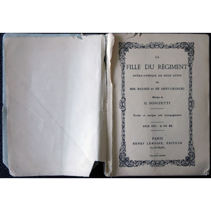 La fille du régiment opéra comique en 2 actes  édité par Henry Lemoine éditeur