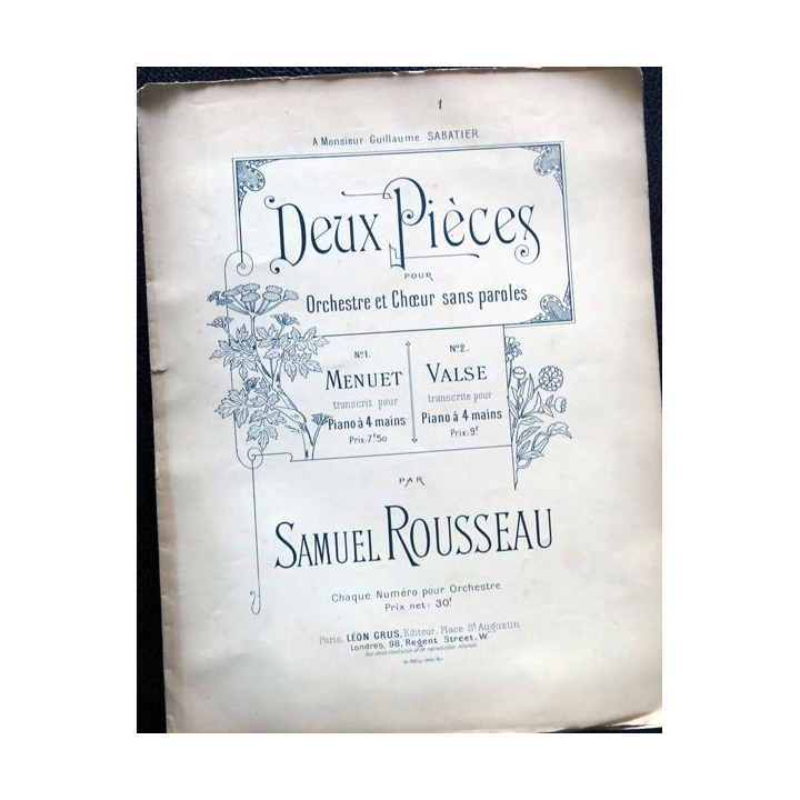 Deux pièces pour orchestre et cœur sans paroles N°1 Menuet - N° 2 Valse édité par Léon Grus Editeur