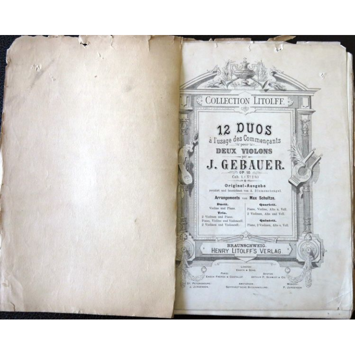 Collection Litolff - 12 duos à l'usage des commercants pour 2 violons par J. Gebauer Op 10 Enoch & Cie Editeurs