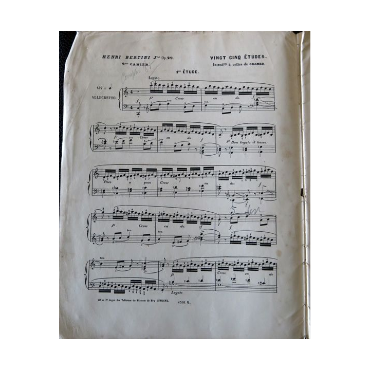 25 études pour le piano 9° édition 2° cahier par Henri Bertini jeune Op 29, Lemoine et fils Editeurs