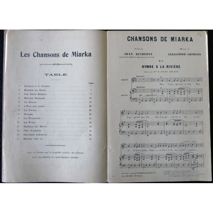 Les chansons de Miarka poèmes de Jean Richepin Musique de Alexandre Georges, Enoch & Cie Editeurs