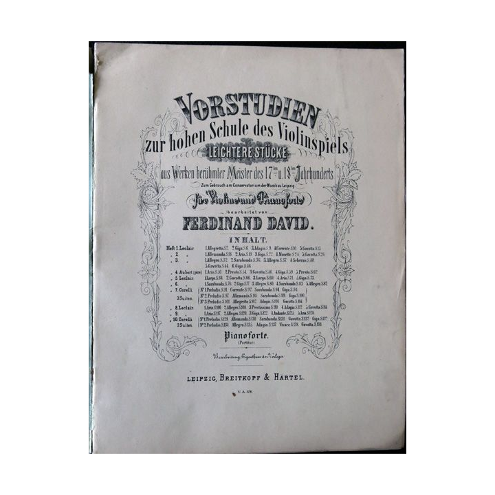 Vorstuden zur hohen schule des violinspiels (Piano forte) N° 376 de Ferdinand David, Leipzig, Breitkopf & Härtel